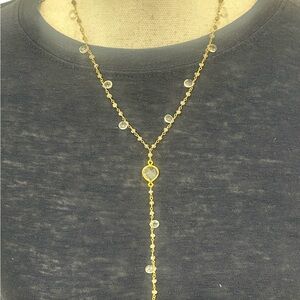 Felix z 925 marked delicate lariat gold tone herkimer diamond Necklace in bag